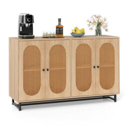 Gainoom 126Cm Sideboard Buffet Cabinet Rattan Coffee Bar Cabinet With Adjustable Shelves
