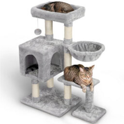 Yaheetech Light Grey 96.5Cm 4-Level Cat Tree Tower With Condo Plush Perch & Scratching Posts - thumbnail 2