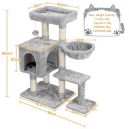 Yaheetech Light Grey 96.5Cm 4-Level Cat Tree Tower With Condo Plush Perch & Scratching Posts - thumbnail 3