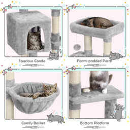 Yaheetech Light Grey 96.5Cm 4-Level Cat Tree Tower With Condo Plush Perch & Scratching Posts - thumbnail 4