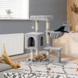 Yaheetech Light Grey 96.5Cm 4-Level Cat Tree Tower With Condo Plush Perch & Scratching Posts