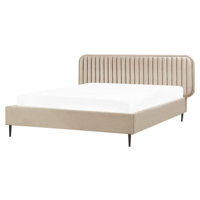Beliani Bed Velvet Brin 160 X 200 Cm (Eu King Size) Taupe - image 1