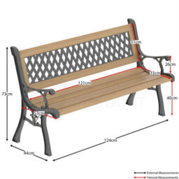 Wooden Garden Bench Cross 3 Seater Solid Pine Outdoor Patio Seat Furniture - thumbnail 2