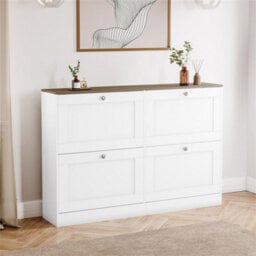 White & Oak Modern 4 Tier Drawer Door Shoe Cabinet Hallway Storage Space Organisation Unit - thumbnail 5
