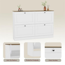 White & Oak Modern 4 Tier Drawer Door Shoe Cabinet Hallway Storage Space Organisation Unit - thumbnail 2