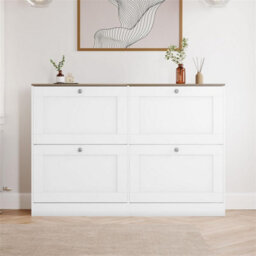 White & Oak Modern 4 Tier Drawer Door Shoe Cabinet Hallway Storage Space Organisation Unit - thumbnail 1