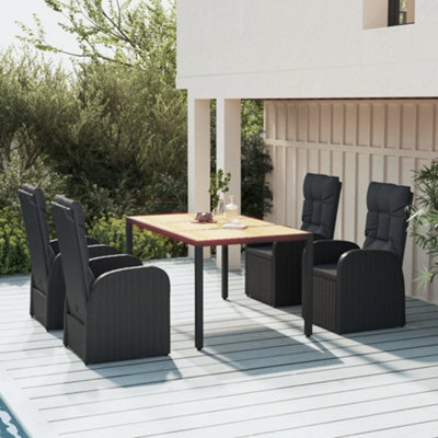 Berkfield 5 Piece Garden Dining Set Black Poly Rattan&solid Wood Acacia - image 1
