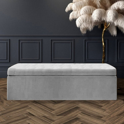 120Cm Large Plain Safar Storage Ottoman Box, Silver Plush Velvet Upholstered Deep Storage Ottoman End Of Bed Bench - image 1