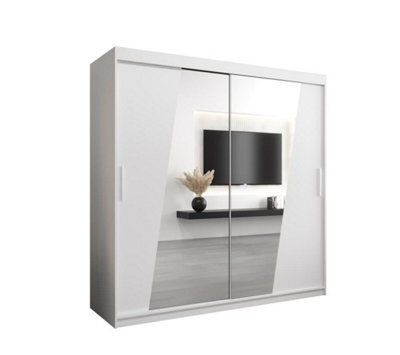 Arte Rhomb Contemporary Mirrored 2 Sliding Door Wardrobe 9 Shelves 2 Rails White Matt (H)2000mm (W)2000mm (D)620mm - image 1