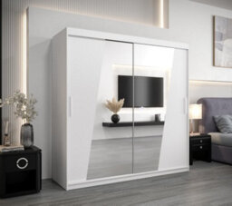 Arte Rhomb Contemporary Mirrored 2 Sliding Door Wardrobe 9 Shelves 2 Rails White Matt (H)2000mm (W)2000mm (D)620mm - thumbnail 2