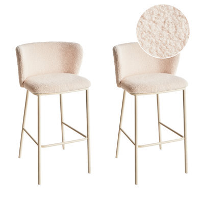 Beliani Set Of 2 Bar Chairs Mina Ii Boucle Light Beige - image 1