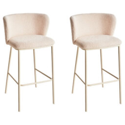 Beliani Set Of 2 Bar Chairs Mina Ii Boucle Light Beige - thumbnail 4