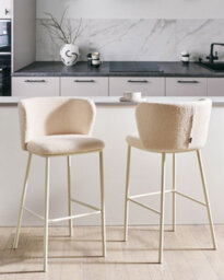 Beliani Set Of 2 Bar Chairs Mina Ii Boucle Light Beige - thumbnail 2