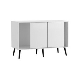 Urbn-Living Urbnliving 3-Door Sliding Cabinet Sideboard White Carcass With White Doors Storage Organiser Home Cupboard Black Wooden Legs - thumbnail 5