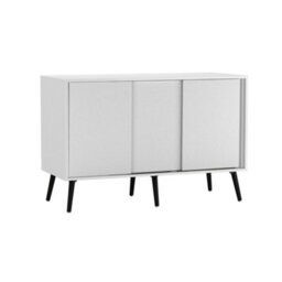 Urbn-Living Urbnliving 3-Door Sliding Cabinet Sideboard White Carcass With White Doors Storage Organiser Home Cupboard Black Wooden Legs - thumbnail 1