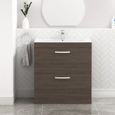 Royal Bathrooms Turin Grey Elm 800mm Floor Standing Vanity Unit 2 Drawer With Minimalist Basin Sink - image 1