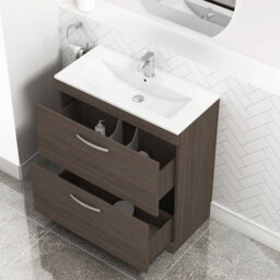 Royal Bathrooms Turin Grey Elm 800mm Floor Standing Vanity Unit 2 Drawer With Minimalist Basin Sink - thumbnail 5