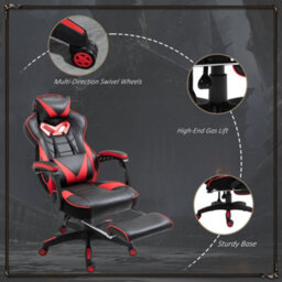 Vinsetto Gaming Chair Ergonomic Reclining Manual Footrest Wheels Stylish Red - thumbnail 8