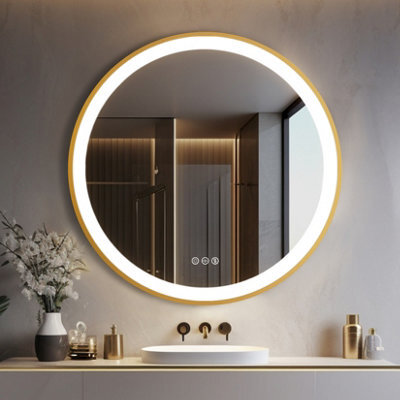 Luvodi 800mm Luxury Gold Round Led Mirror For Bathroom With Lights Anti-Fog 3 Color Dimmable - image 1
