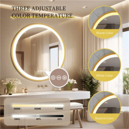 Luvodi 800mm Luxury Gold Round Led Mirror For Bathroom With Lights Anti-Fog 3 Color Dimmable - thumbnail 5