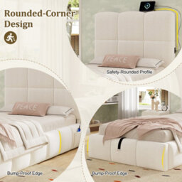 Modernluxe 3Ft Single Bed, 90X190 Cm, Ottoman Bed, Hydraulic Bed, With Upholstered Headboard, Velvet, Beige - thumbnail 6