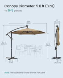 LEDREM Cantilever Garden Patio Parasol Umbrella With Base, 3M Offset Parasol, Banana Hanging Umbrella,taupe - thumbnail 7
