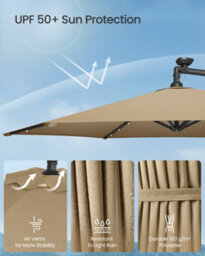LEDREM Cantilever Garden Patio Parasol Umbrella With Base, 3M Offset Parasol, Banana Hanging Umbrella,taupe - thumbnail 5