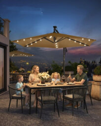 LEDREM Cantilever Garden Patio Parasol Umbrella With Base, 3M Offset Parasol, Banana Hanging Umbrella,taupe - thumbnail 1