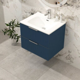 Royal Bathrooms Evora 700mm Midnight Blue Fluted Wall Hung Bathroom Vanity Unit 2 Drawer Cabinet With Ceramic Basin - thumbnail 5