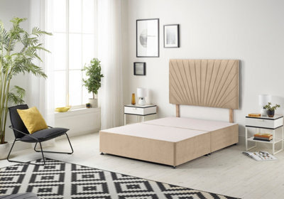 "Somnior Beds Platinum Divan Bed Base With 30"" Headboard - Plush Velvet, Beige, 4Ft Small Double" - image 1