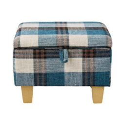 Linen Feel Footstool Stool Storage Ottoman Pouffe Seat Stool Plaid Check Toy Box - thumbnail 5