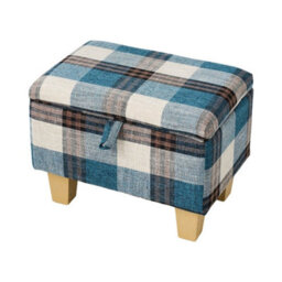 Linen Feel Footstool Stool Storage Ottoman Pouffe Seat Stool Plaid Check Toy Box - thumbnail 3
