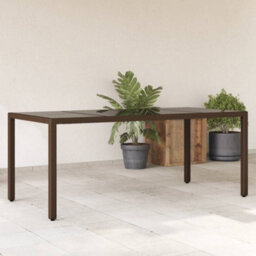 Walplus Garden Table With Glass Top Brown 190X90X75 Cm Poly Rattan