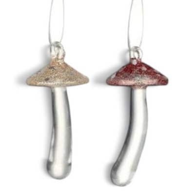 Heaven Sends Christmas - Set Of 2 Glass Mushroom Toadstool Hanging Decorations 7.5 X 3 Cm, Red And Gold.