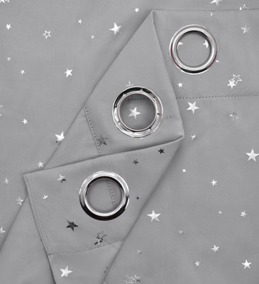 Velosso Thermal Blackout Ring Top Curtains, Foil Print Curtains, Machine Washable, Energy Saving, Privacy Enhancing Curtains - Grey