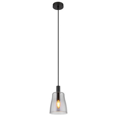 Luminosa Lighting Luminosa Garri Slim Pendant Ceiling Light Matt Black Smoke Glass Shade 1X E14 - image 1