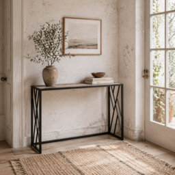 Wyld Haus Toli 120Cm Industrial Console Table - Grey Top, Black Metal Frame, L120 X D35 X H75Cm - thumbnail 1
