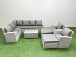 Fimous 12 Seater Garden Outdoor Pe Rattan Furniture Set Rattan Garden Sofa Set With 4 Footstools 2 Chair Light Grey Mixed - thumbnail 2