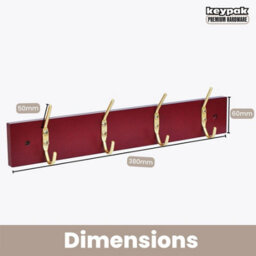 Keypak 4-Hook Door Wall Mounted Coat Rack, 38Cm - Mahogany Effect Board, Brass Plated Coat Hooks - Fixings Included - thumbnail 3