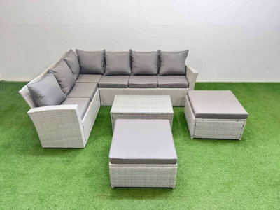 Fimous 8 Seater Garden Outdoor Pe Rattan Furniture Set Rattan Garden Sofa Set With Oblong Coffee Table Light Grey Mixed - image 1