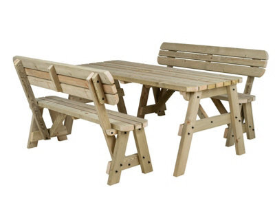 Arbor Garden Solutions Victoria Compact Wooden Picnic Bench And Table Set, Rounded Outdoor Dining Set With Backrest (7Ft, Natural Finish) - image 1