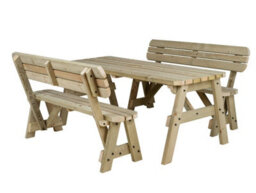 Arbor Garden Solutions Victoria Compact Wooden Picnic Bench And Table Set, Rounded Outdoor Dining Set With Backrest (7Ft, Natural Finish) - thumbnail 1