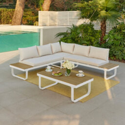 Home Detail Roman White Aluminium L-Shape Garden Sofa Set With Beige Cushions - thumbnail 1