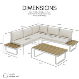 Home Detail Roman White Aluminium L-Shape Garden Sofa Set With Beige Cushions - thumbnail 2