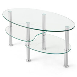 Costway 3-Tire Modern Oval Tea Table Smooth Glass Coffee Table Sofa End Side Table - thumbnail 9