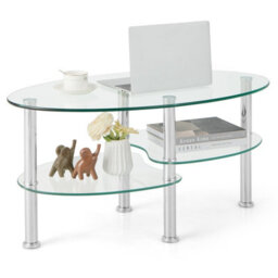 Costway 3-Tire Modern Oval Tea Table Smooth Glass Coffee Table Sofa End Side Table - thumbnail 2