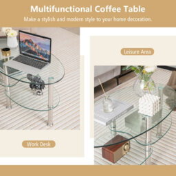 Costway 3-Tire Modern Oval Tea Table Smooth Glass Coffee Table Sofa End Side Table - thumbnail 7