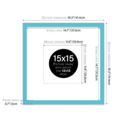 "15X15"" Turquoise Picture Frame - 15X15"" Square Frame With 12X12"" Mount For 15X15""/12X12"" Pictures Moderrn Style Thin Edge, 1 Pack" - thumbnail 2