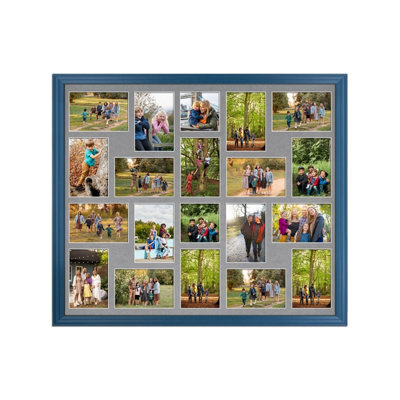 AK Frames 80X70Cm Navy Blue Classic Multi Photo Frame With Mid Grey Mount - Holds 20 Apertures (18X) 6X4, (2X) 4X4 Photos - image 1