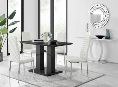 Furniturebox Imperia 4 Modern Black High Gloss Dining Table And 4 White Modern Milan Chairs Set - image 1